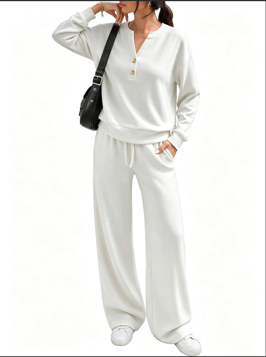 Damen Lounge-Set mit Henley-Kragen und palazzoweiter Jogginghose Nord Taschen