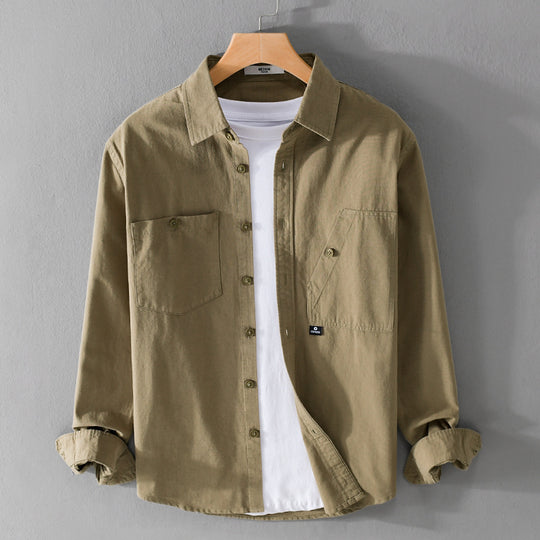 Herren Leichtes Hemdjacken-Overshirt aus Baumwolltwill mit asymmetrischer Brusttasche und lockerem Schnitt Nord Taschen