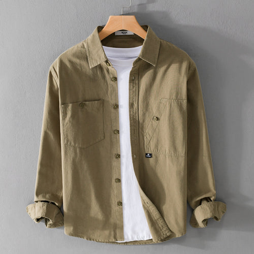 Herren Leichtes Hemdjacken-Overshirt aus Baumwolltwill mit asymmetrischer Brusttasche und lockerem Schnitt Nord Taschen