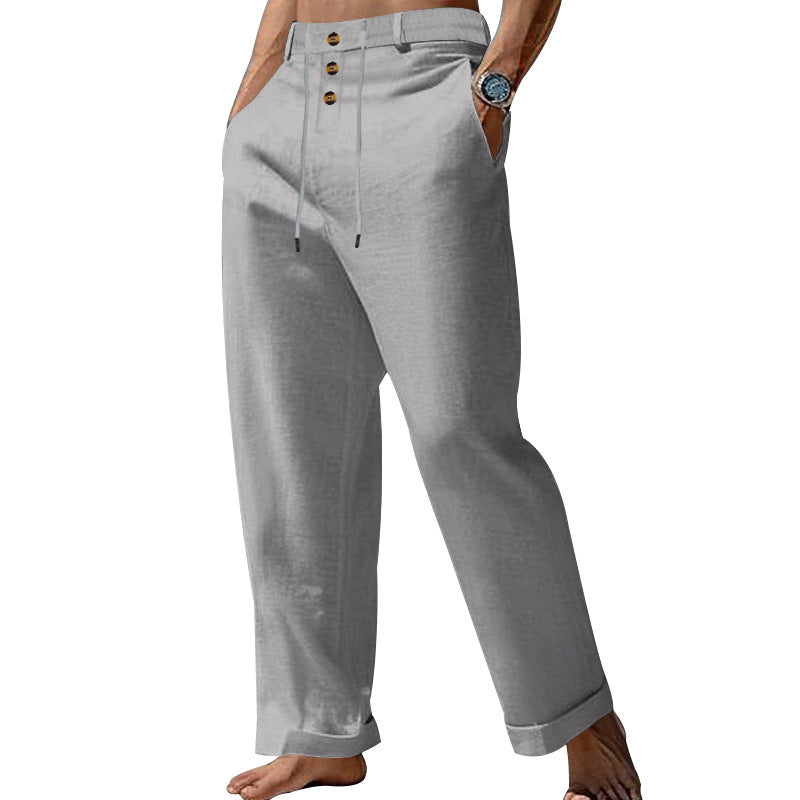 Herren lässige Leinenhose mit verstellbarem Kordelzug und praktischen Seitentaschen