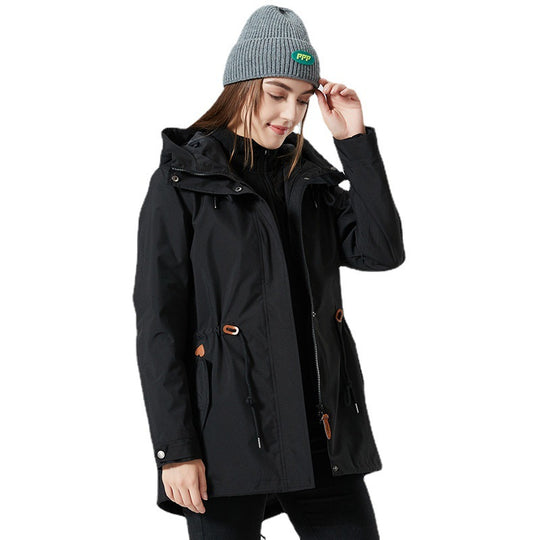 Damen Wasserabweisende taillierte Parka-Jacke mit Kapuze und Kordelzug Nord Taschen