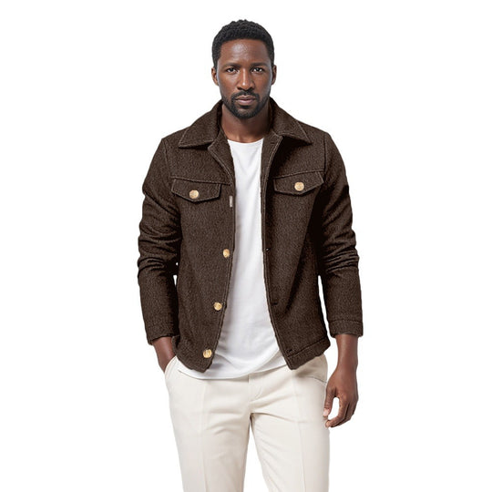 Herren Bouclé-Workerjacke mit Hemdkragen, Brustpattentaschen und Metallknöpfen Nord Taschen