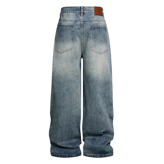 Damen Weite High‑Waist Denim-Palazzo-Jeans mit Destroyed-Details und Strassbesatz Nord Taschen