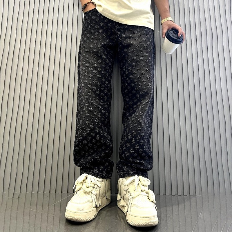 Herren Modische Relaxed Fit Jeans mit floralem Muster Nord Taschen