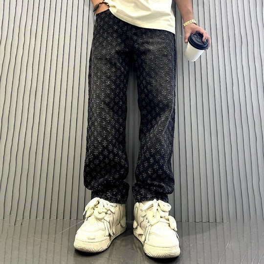 Herren Modische Relaxed Fit Jeans mit floralem Muster Nord Taschen