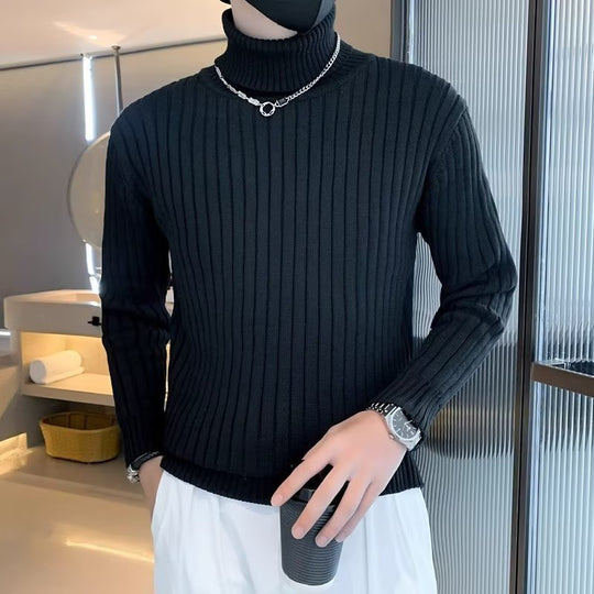 Herren Enganliegender Gerippter Rollkragenpullover aus Feinstrick Nord Taschen