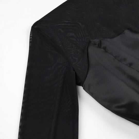 Damen Kurzabendkleid mit Stehkragen, transparenten Mesh-Ärmeln und Korsagen-Optik Nord Taschen