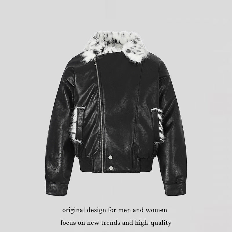 Damen Kunstleder-Bomberjacke mit asymmetrischem Reißverschluss und kontrastierendem Faux-Fur-Kragen Nord Taschen