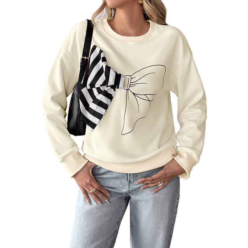 Damen Oversize‑Sweatshirt mit 3D‑Schleifen‑Applikation und Rundhalsausschnitt Nord Taschen