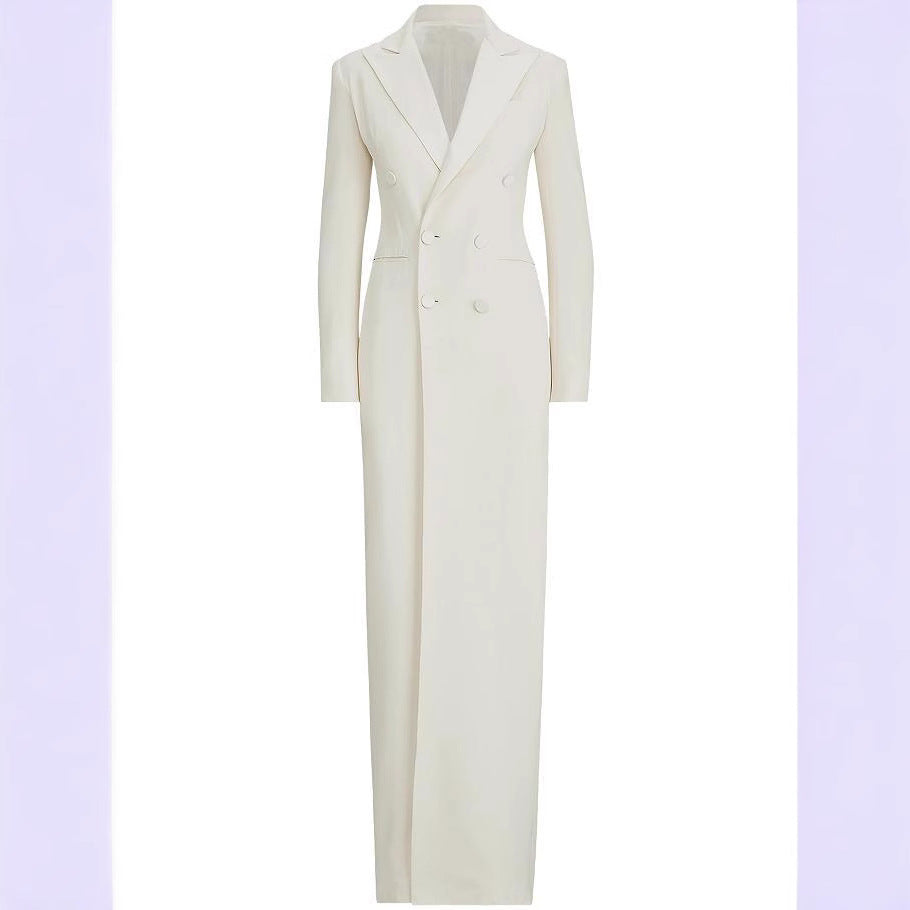 Damen Lange Smokingsakko-Kleid mit tailliertem Schnitt und Beinschlitz Nord Taschen