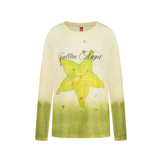 Damen Langarmshirt aus weichem Feinstrick mit Dip-Dye‑Gradient und Sternblüten‑Print Nord Taschen