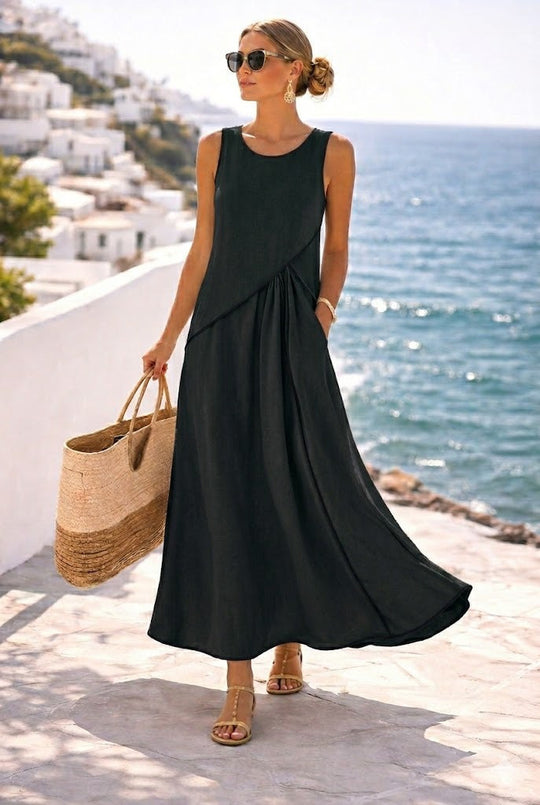 Damen Maxikleid mit fließendem Schnitt und asymmetrischem Design