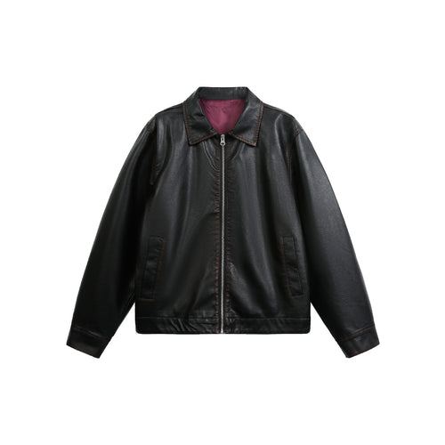 Unisex Weit geschnittene Kunstleder‑Fliegerjacke mit durchgehendem Metallreißverschluss Nord Taschen