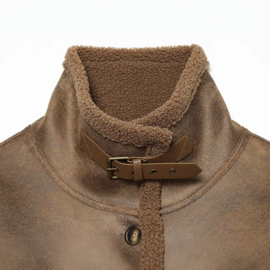 Damen Kurzjacke aus Teddy-Fleece mit Funnelkragen und Schnallenverschluss Nord Taschen