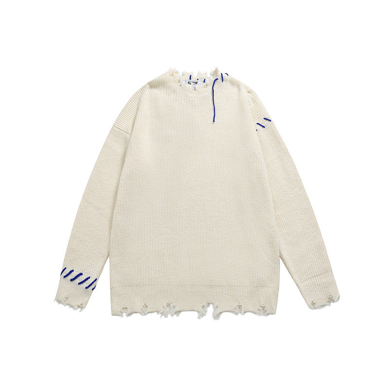 Unisex Oversize Grobstrick-Pullover mit Destroy-Effekt und Ziernähten Nord Taschen