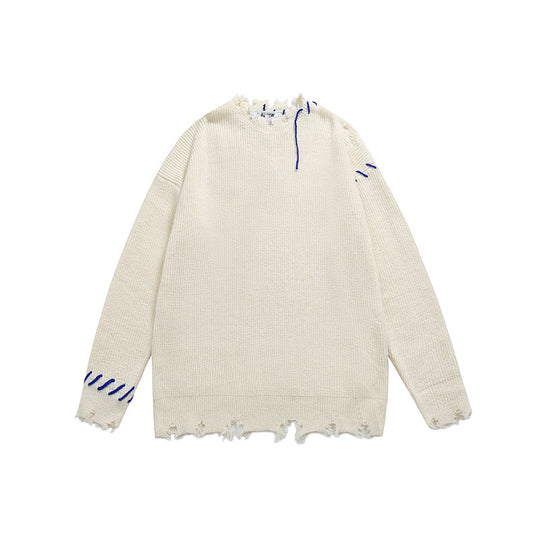Unisex Oversize Grobstrick-Pullover mit Destroy-Effekt und Ziernähten Nord Taschen