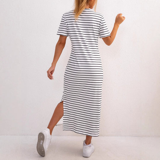 Damen gestreifte Midi-Kleid