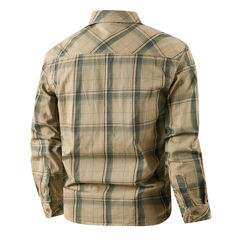 Herren  kariertes Overshirtjacke aus Baumwoll-Twill mit doppelt verstärkten Brusttaschen und verlängertem Schnitt Nord Taschen