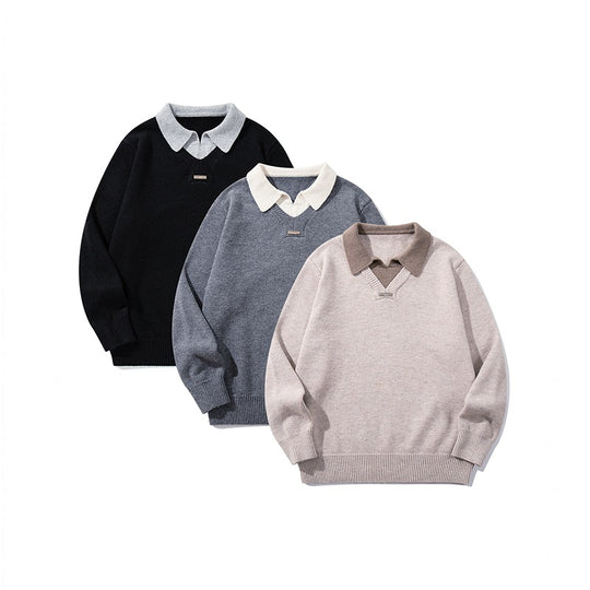Herren Boxy-Strickpullover mit Polokragen und V‑Einsatz Nord Taschen