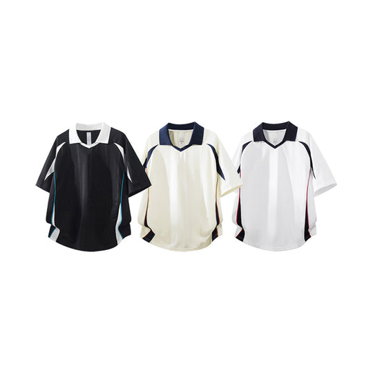 Herren Sportives Oversize-Poloshirt mit V-Ausschnitt, Kontrastpaspeln und atmungsaktivem Material Nord Taschen