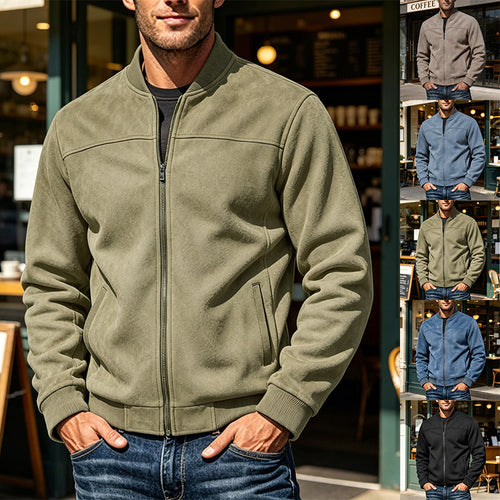 Herren Veloursleder-Optik Bomberjacke mit Reißverschluss und Rippbündchen Nord Taschen