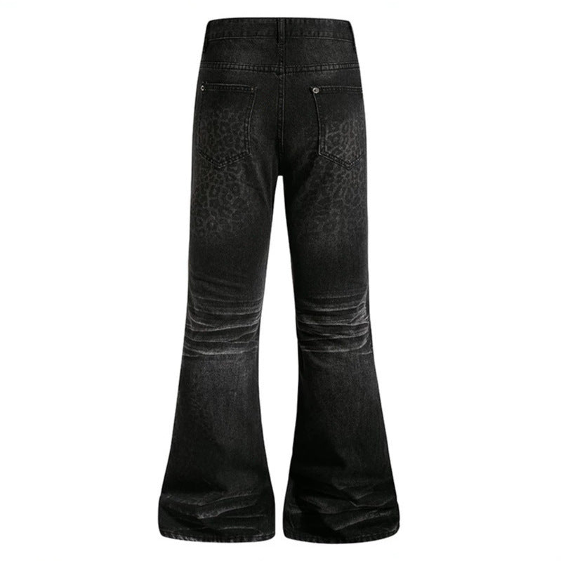 Damen Hochgeschnittene Flared-Jeans mit dezenter Leo-Prägung und Used-Waschung Nord Taschen
