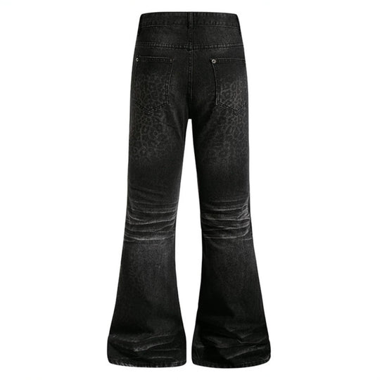 Damen Hochgeschnittene Flared-Jeans mit dezenter Leo-Prägung und Used-Waschung Nord Taschen