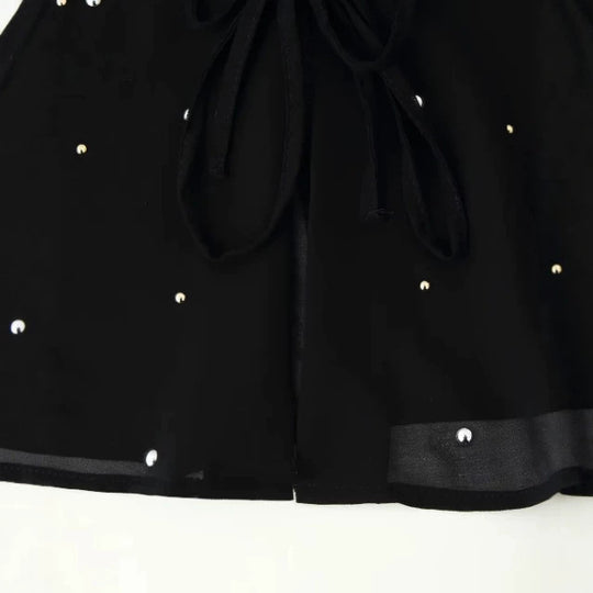 Damen Transparente Chiffonbluse mit Steinbesatz, Bindebändern und V‑Ausschnitt Nord Taschen