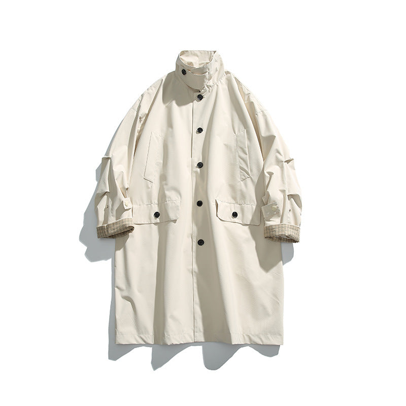 Herren übergroßer wasserdichter Trenchcoat mit Stehkragen und kariertem Futter Nord Taschen