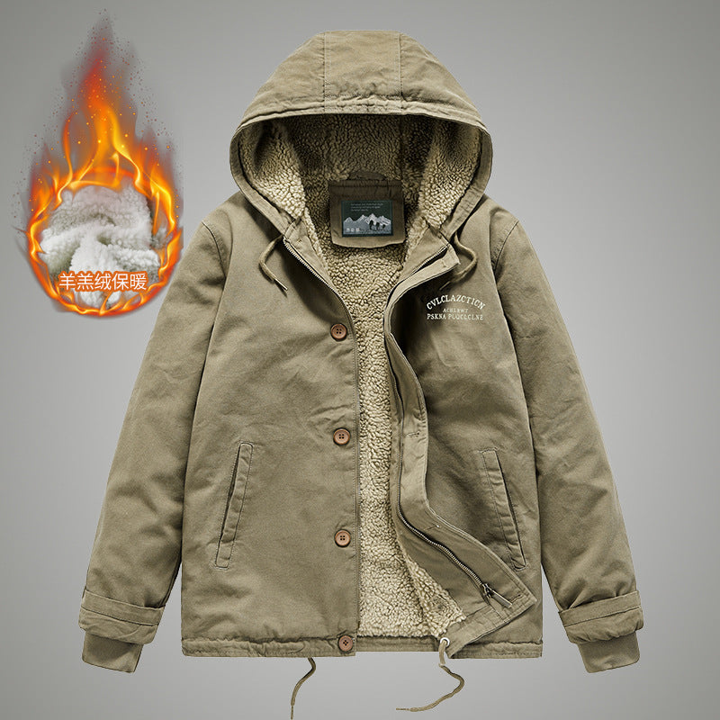 Herren Canvas-Arbeitsjacke mit Sherpa‑Futter, Thermo‑Innenlage und Kordelzugsaum Nord Taschen