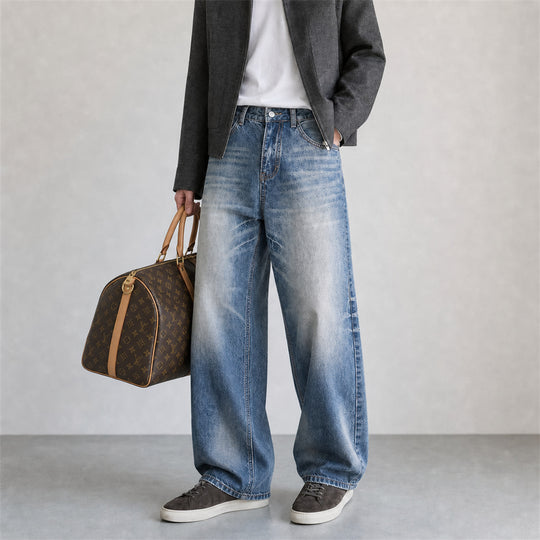 Damen hochgeschnittene weite Vintage-Jeans mit weitem Bein und klassischem Taschen-Design Nord Taschen
