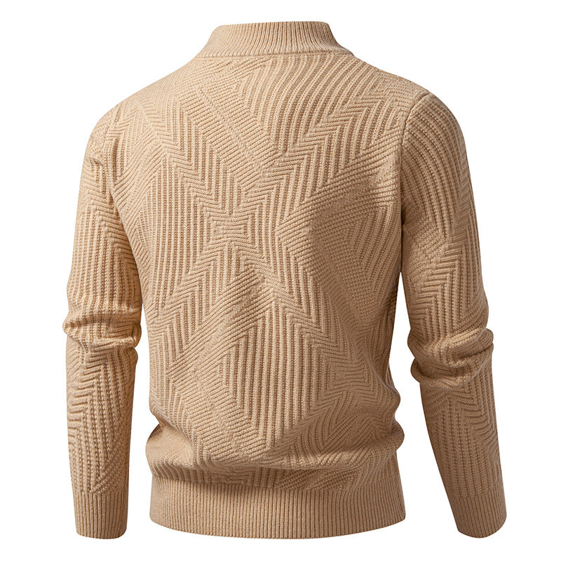 Herren Reißverschluss-Cardigan mit geometrischem Fischgrätstrick und Stehkragen Nord Taschen