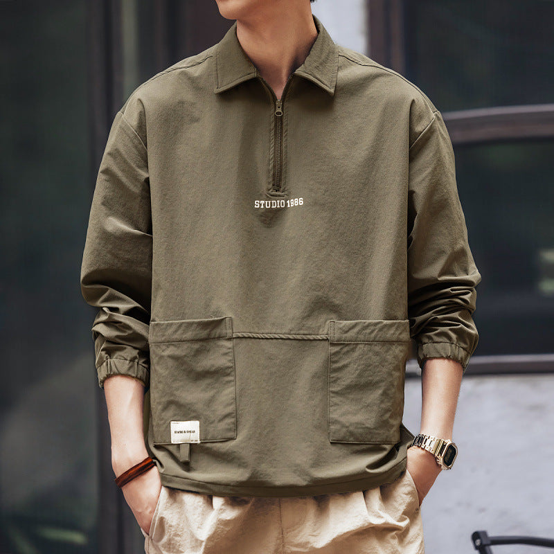 Herren Utility-Halbzip-Pullover mit Hemdkragen und Kängurutaschen Nord Taschen