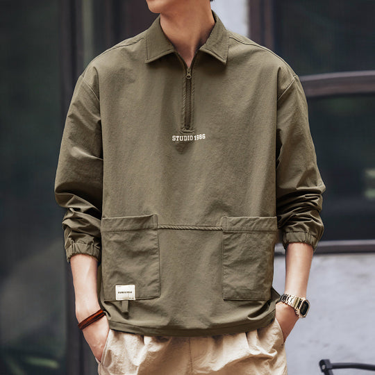 Herren Utility-Halbzip-Pullover mit Hemdkragen und Kängurutaschen Nord Taschen