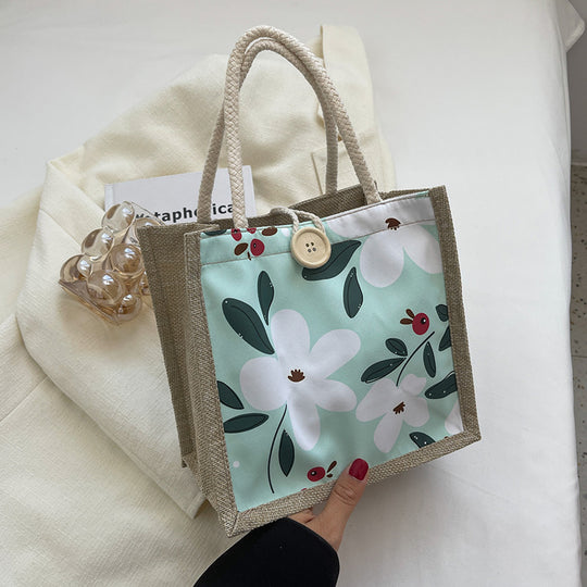 Damen komfortable Jute-Tragetasche mit floralem Design Nord Taschen