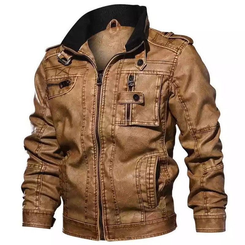 Herren Lässige Kunstleder-Bikerjacke mit Stehkragen, Reißverschluss-Front und Utility-Taschen Nord Taschen