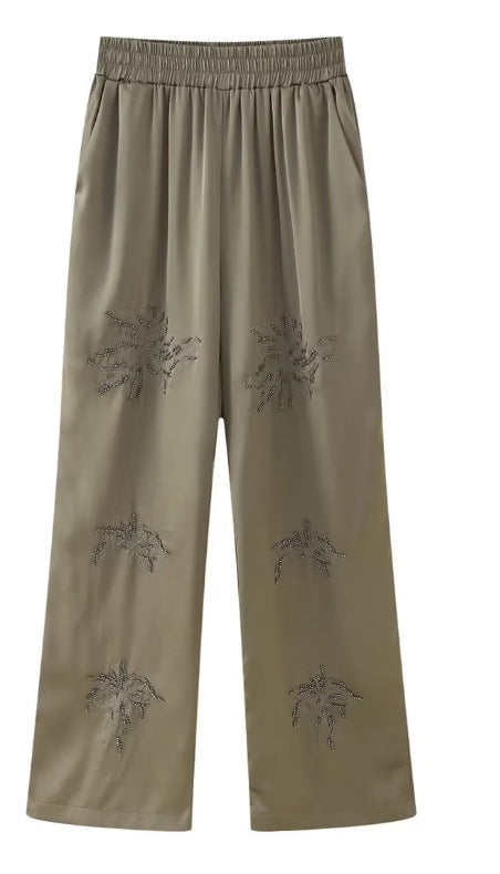 Damen bestickte Seidenoptik-Bluse mit funkelnden Kristallapplikationen und Hemdkragen Nord Taschen