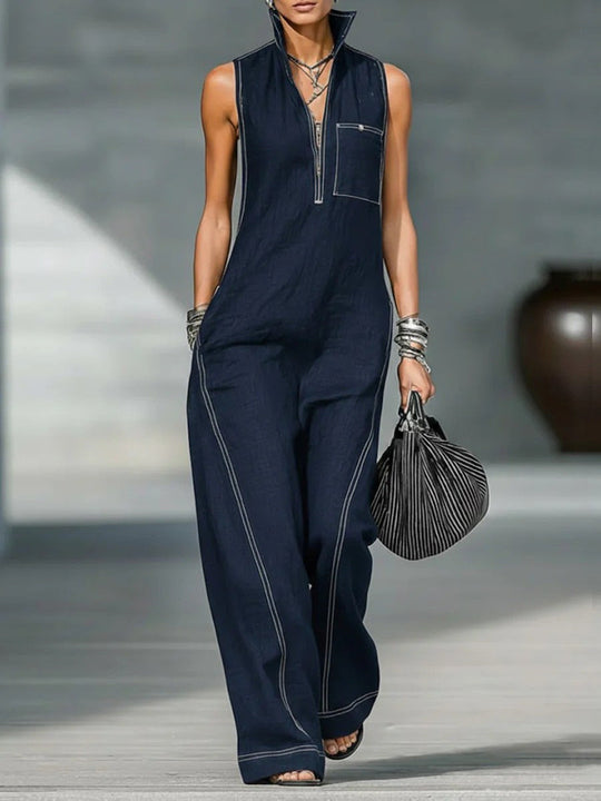 Damen Utility-Jumpsuit mit hochgeschlossenem Kragen und tiefem Reißverschluss Nord Taschen
