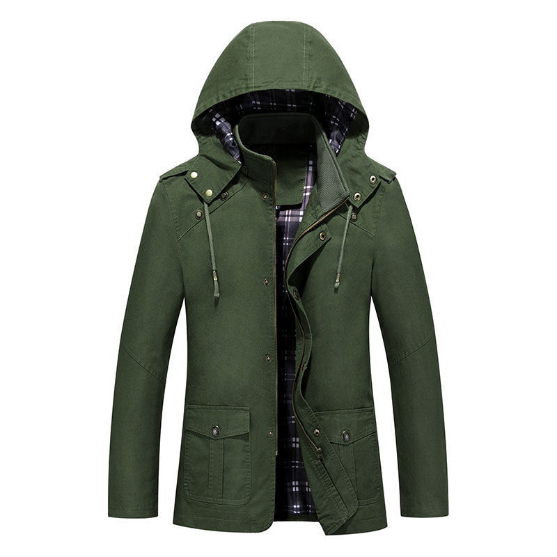 Herren leichter Kapuzen-Parka aus Canvas mit kariertem Innenfutter und Multifunktions‑Taschen Nord Taschen