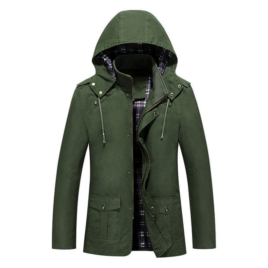 Herren leichter Kapuzen-Parka aus Canvas mit kariertem Innenfutter und Multifunktions‑Taschen Nord Taschen