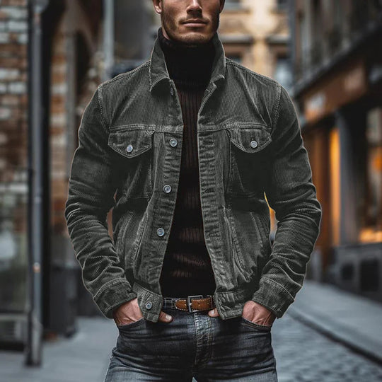 Herren Cordjacke mit tailliertem Schnitt und Druckknopfleiste Nord Taschen