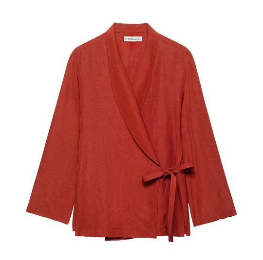 Damen Wickel-Kimono-Set mit Taillenband und weiter Palazzo-Hose Nord Taschen