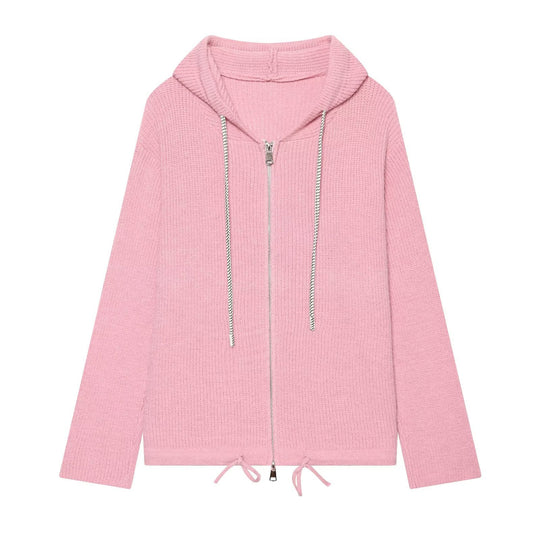 Damen Strickkapuzenjacke mit durchgehendem Reißverschluss, Rippenstruktur und Tunnelzug Nord Taschen