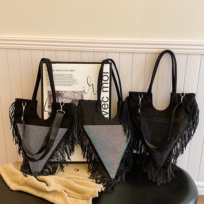 Damen modische Fransen-Handtasche mit Strassbesatz Nord Taschen