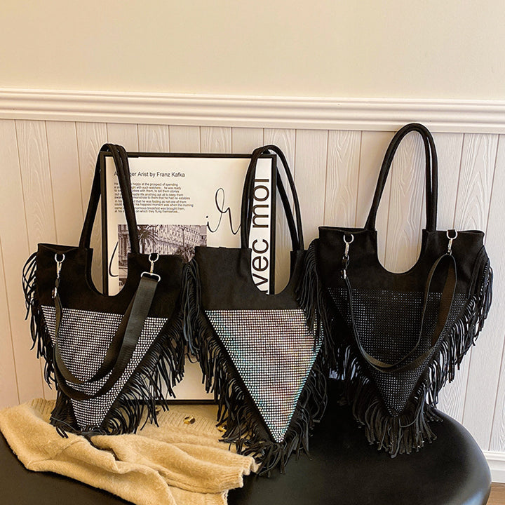 Damen modische Fransen-Handtasche mit Strassbesatz Nord Taschen