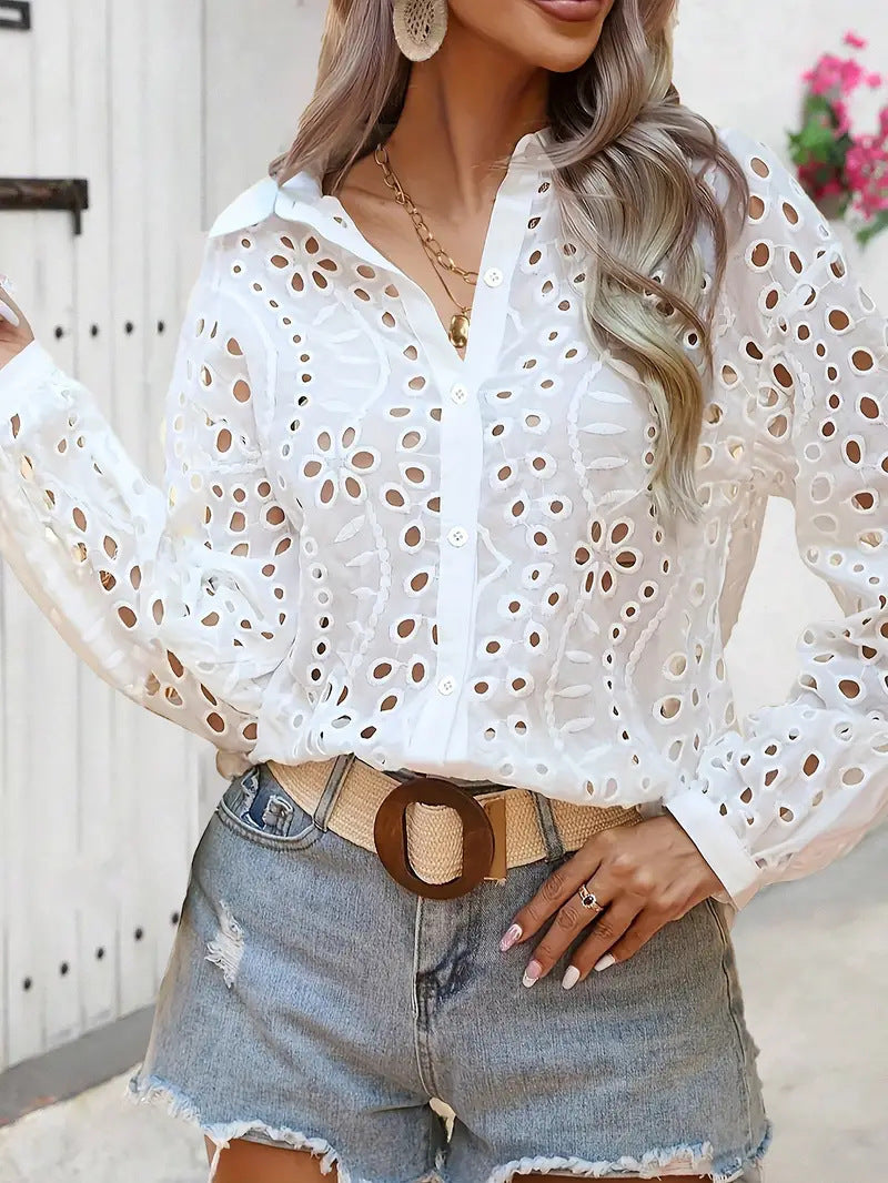 Damen Elegante Bluse mit Spitzenmuster