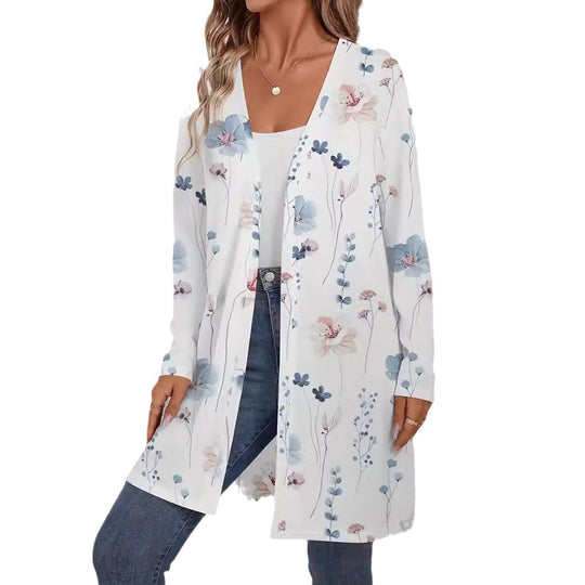 Damen Floraler Longline-Cardigan mit offenem Schnitt und leichtem Viskose-Mix Nord Taschen