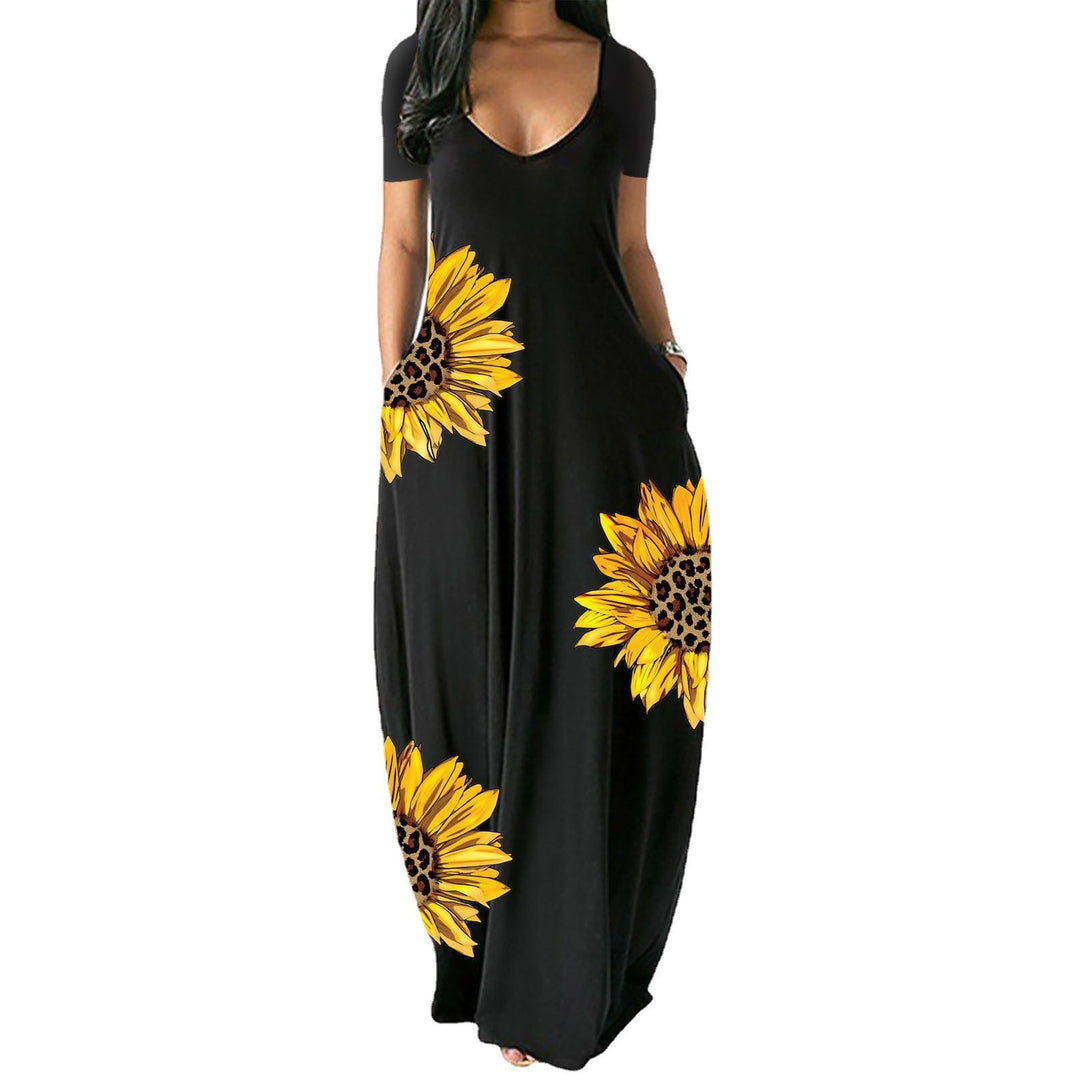Damen Maxikleid mit floralen Akzenten und praktischen Taschen