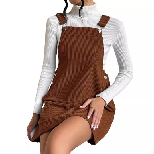 Damen Cord-Latzkleid mit verstellbaren Trägern, Seitlicher Druckknopfleiste und feinem Ripp-Effekt Nord Taschen