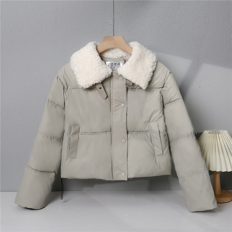Damen nan kurze gesteppte Winterjacke mit breitem Teddykragen und Kordelzug Nord Taschen